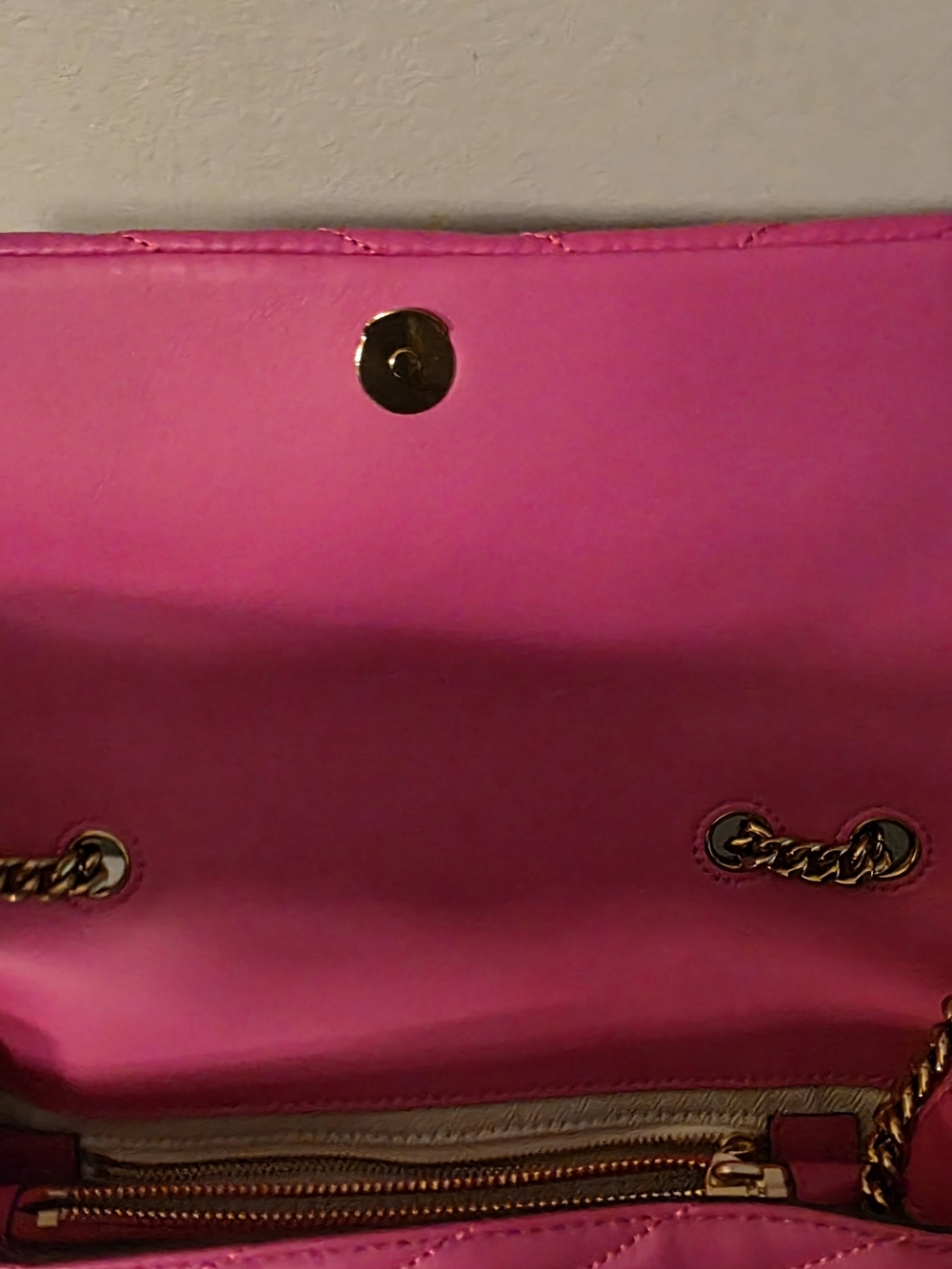 Tory Burch Hot Pink Quilted Flap Crossbody with Gold Chain - Picture 5 of 6